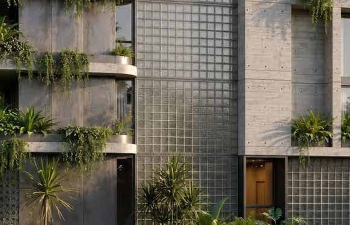 Detail — glass block and planters