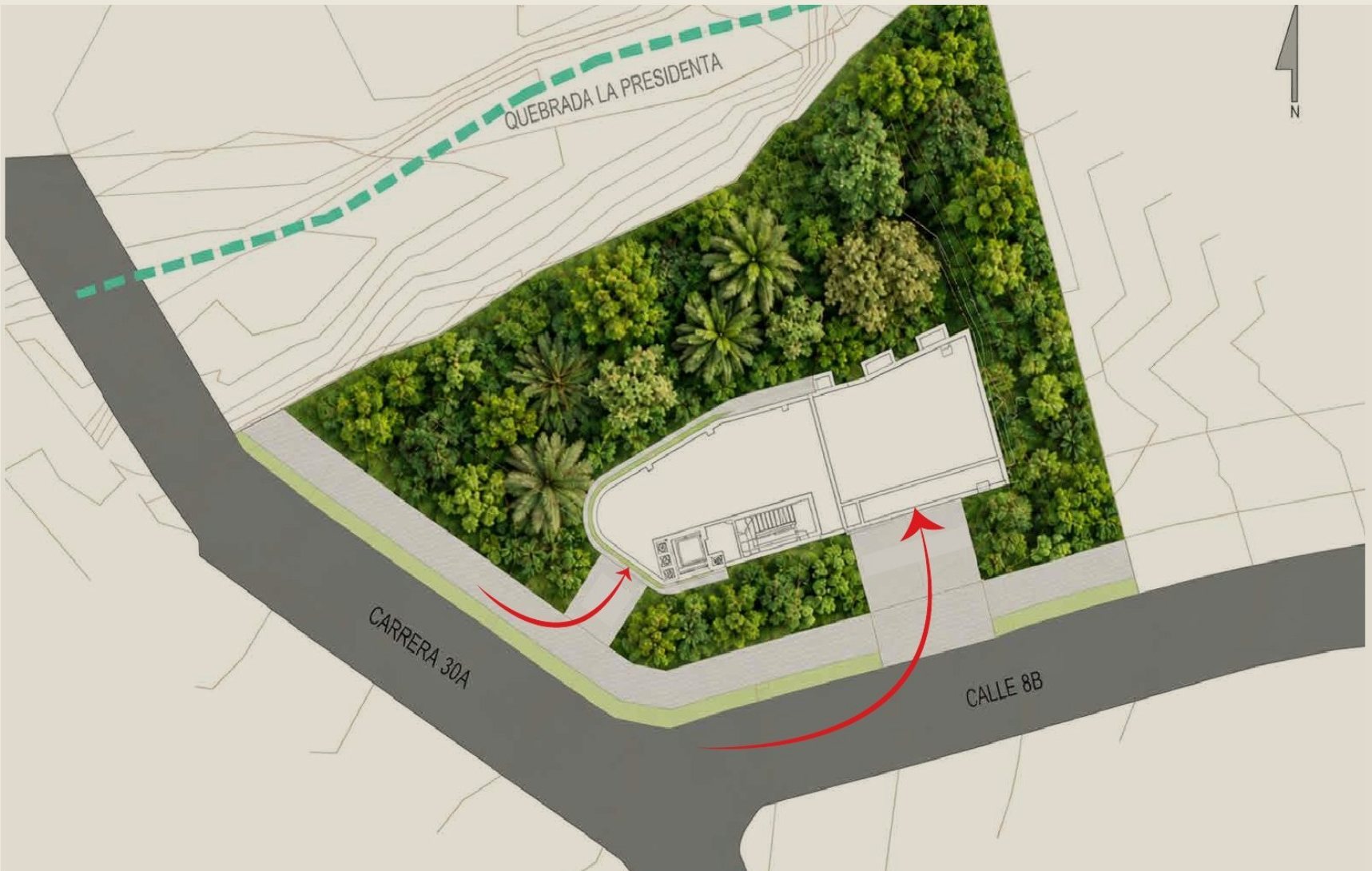 Site plan — access and stream setback