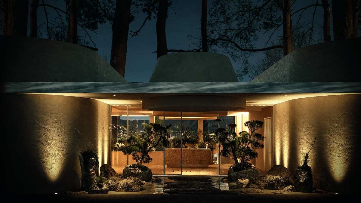 Main entrance at night