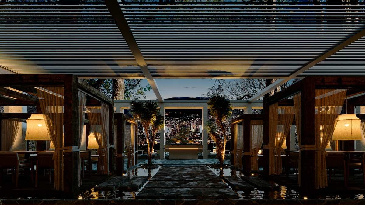 Water mirror terrace at night