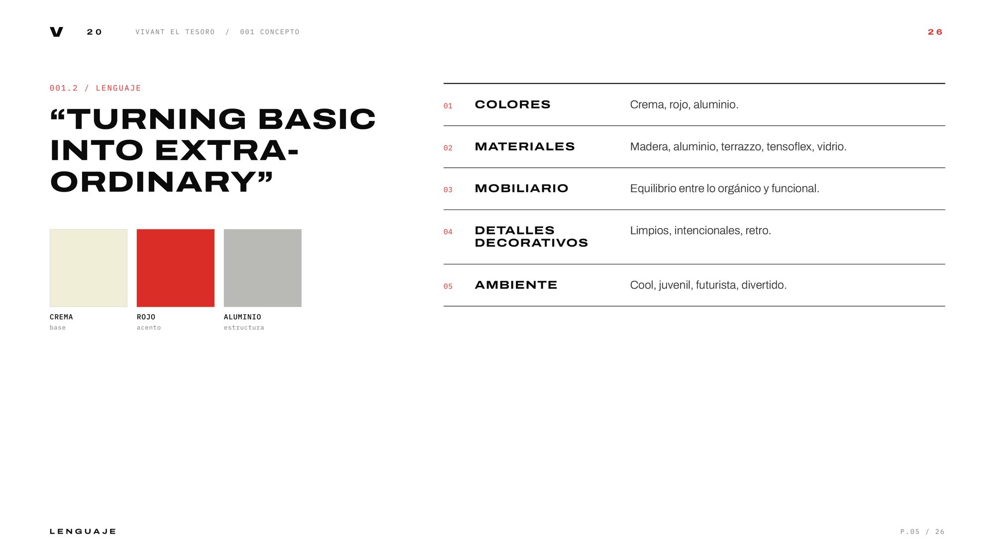 Language — cream, red, aluminium