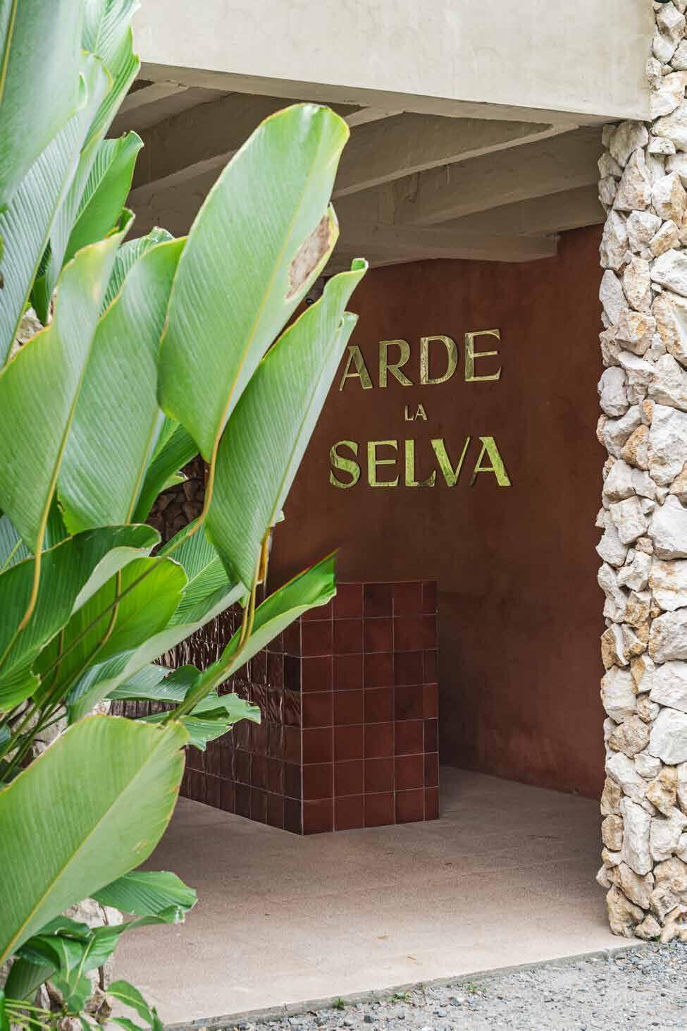 Arde La Selva signage framed by tropical leaves